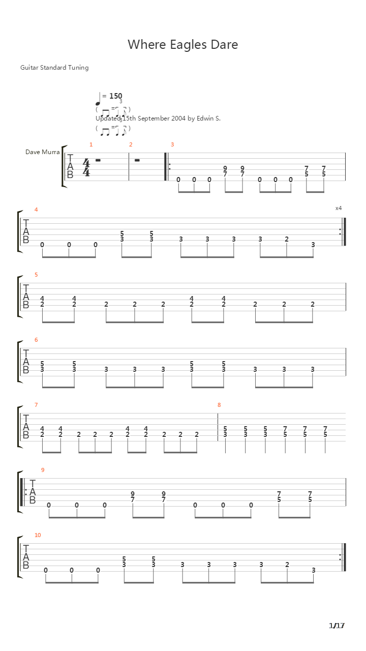 Where Eagles Dare吉他谱