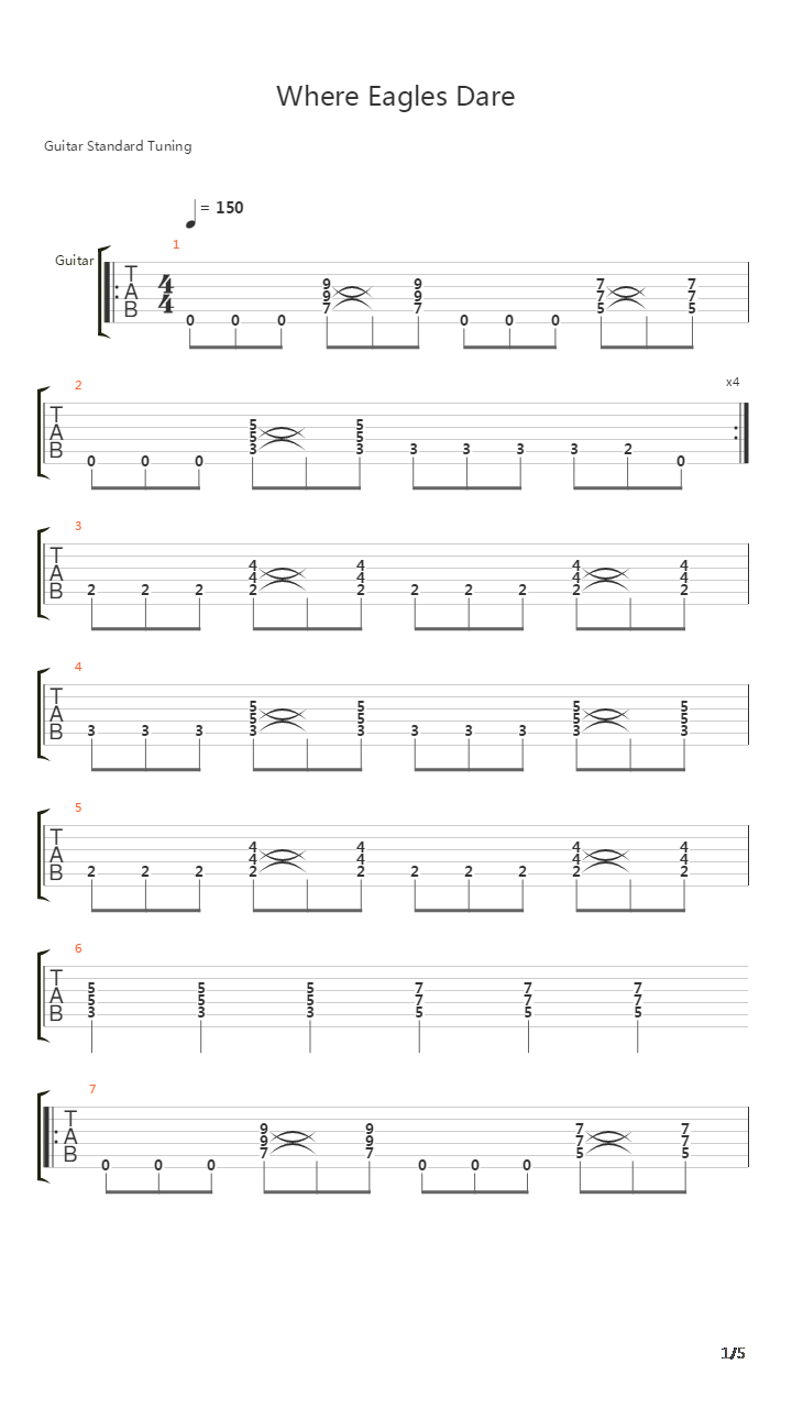 Where Eagles Dare吉他谱