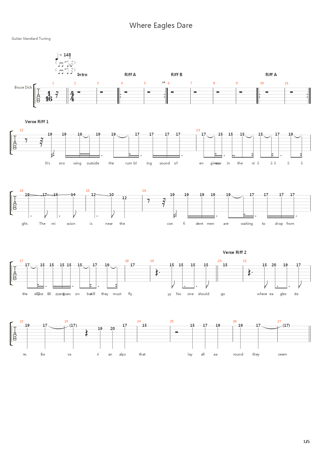 Where Eagles Dare吉他谱