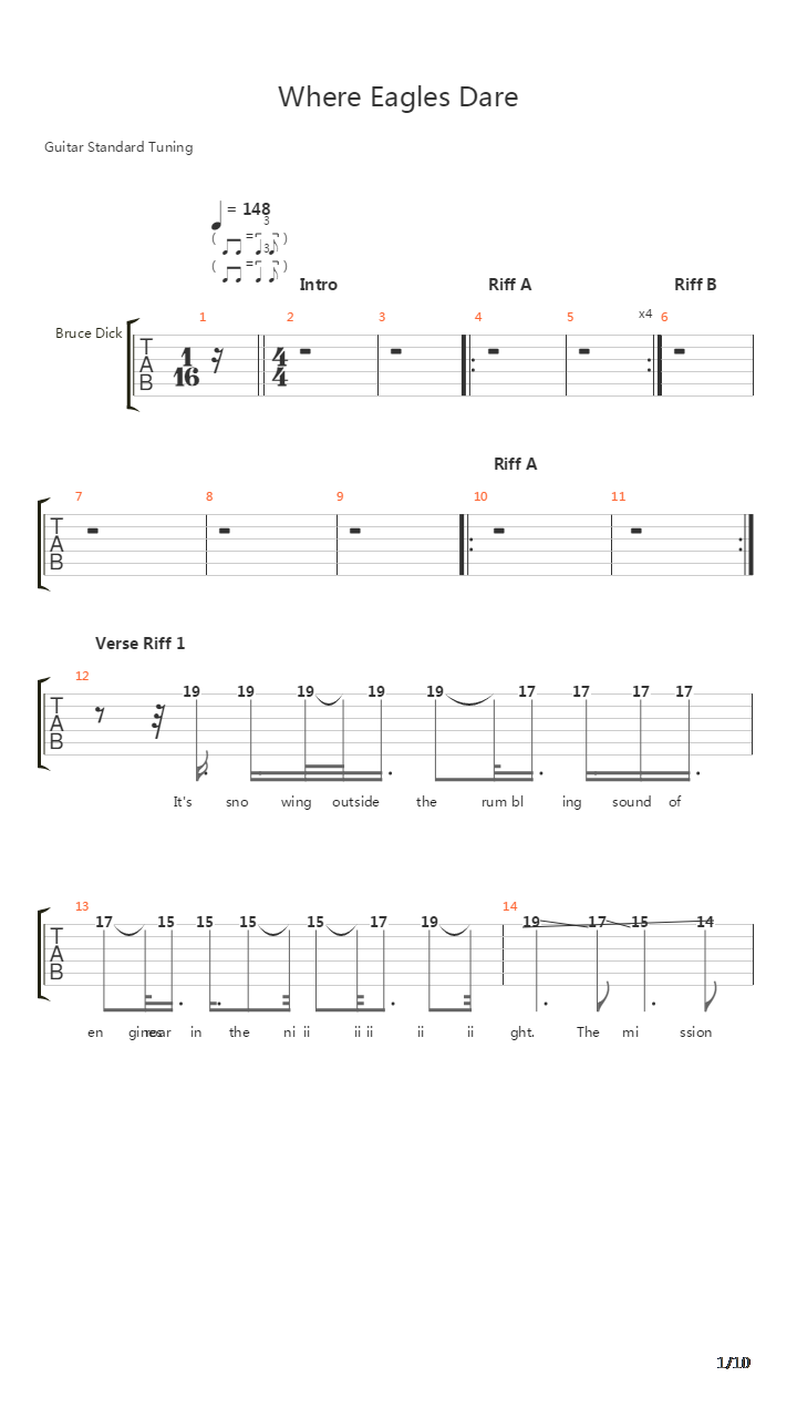Where Eagles Dare吉他谱