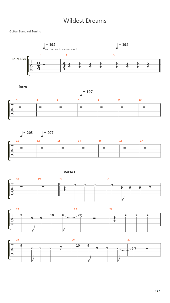 Wildest Dreams吉他谱