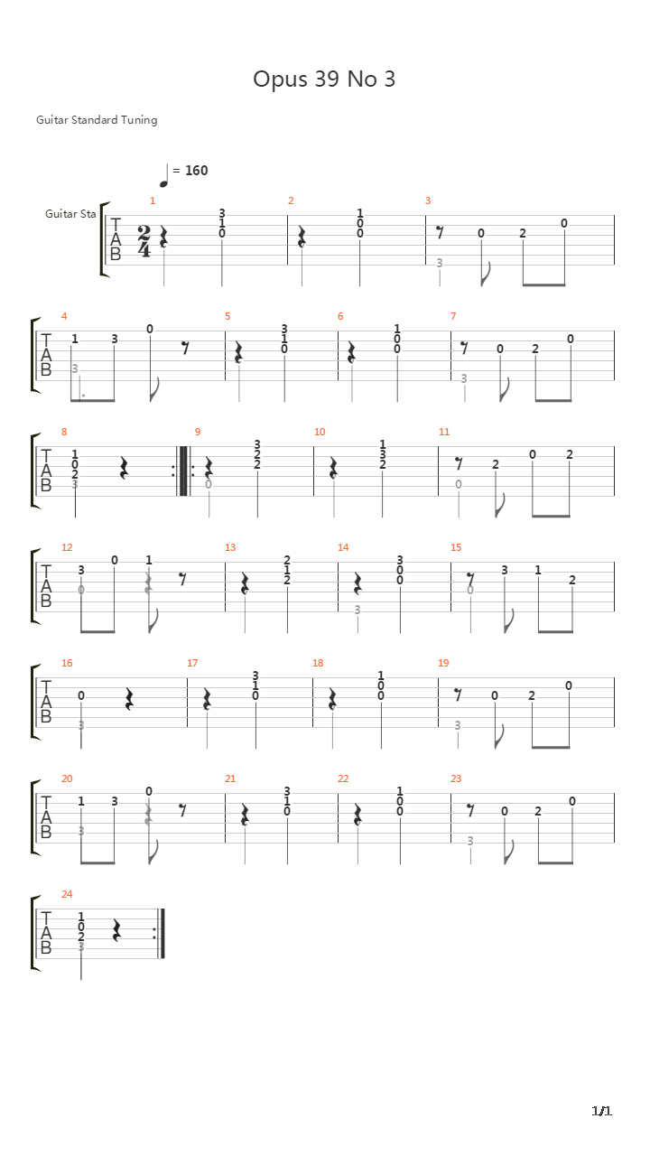 Opus 39 No 3吉他谱