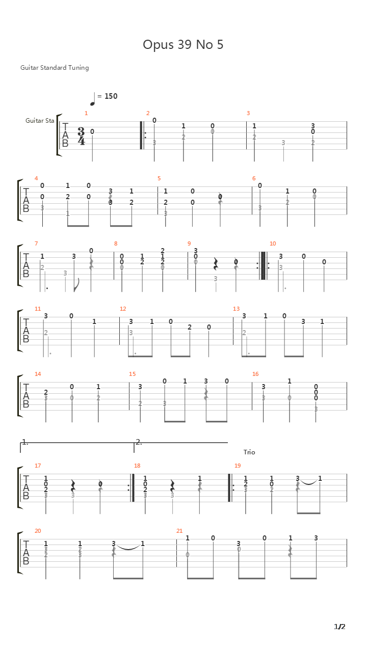 Opus 39 No 5吉他谱