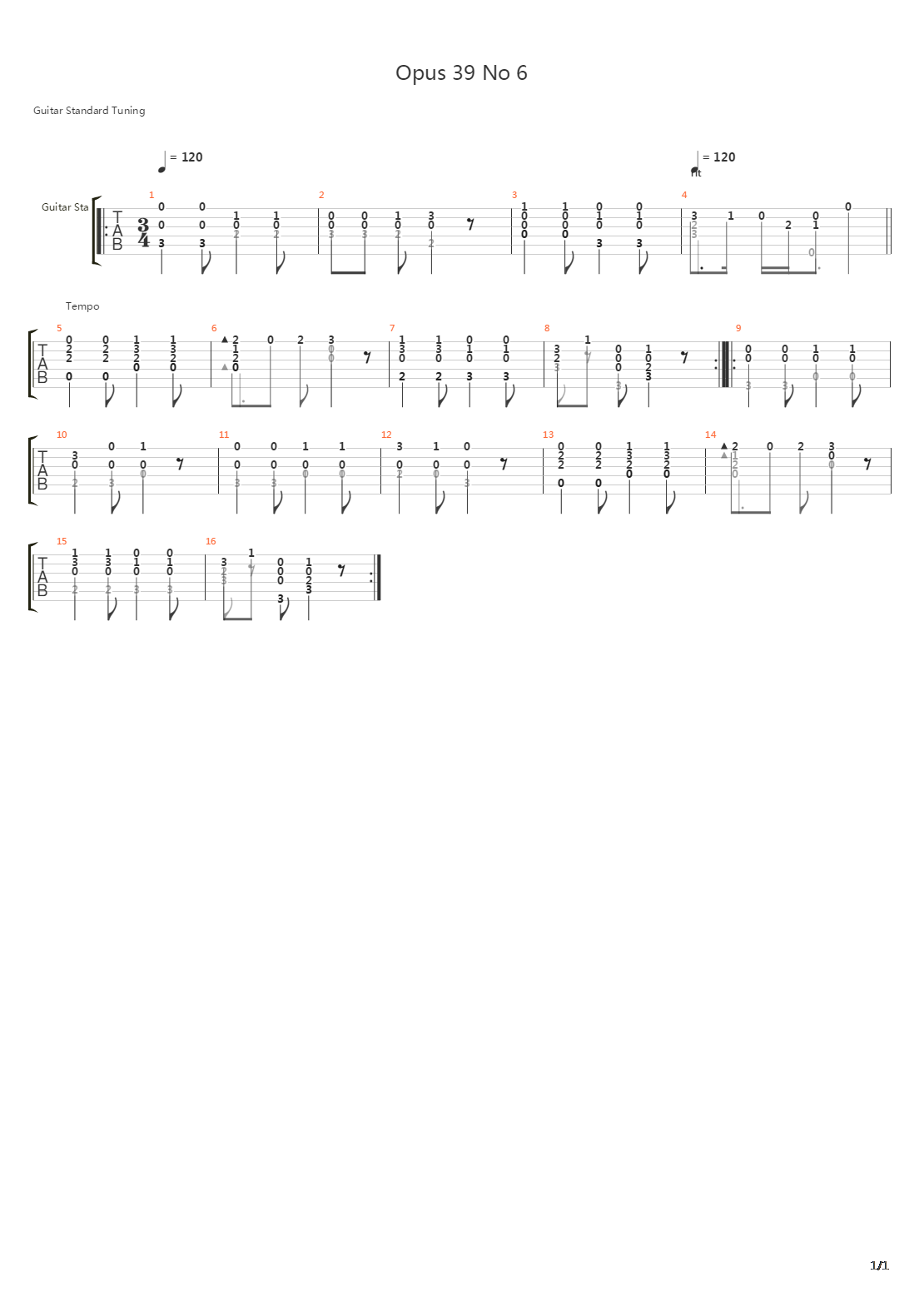 Opus 39 No 6吉他谱