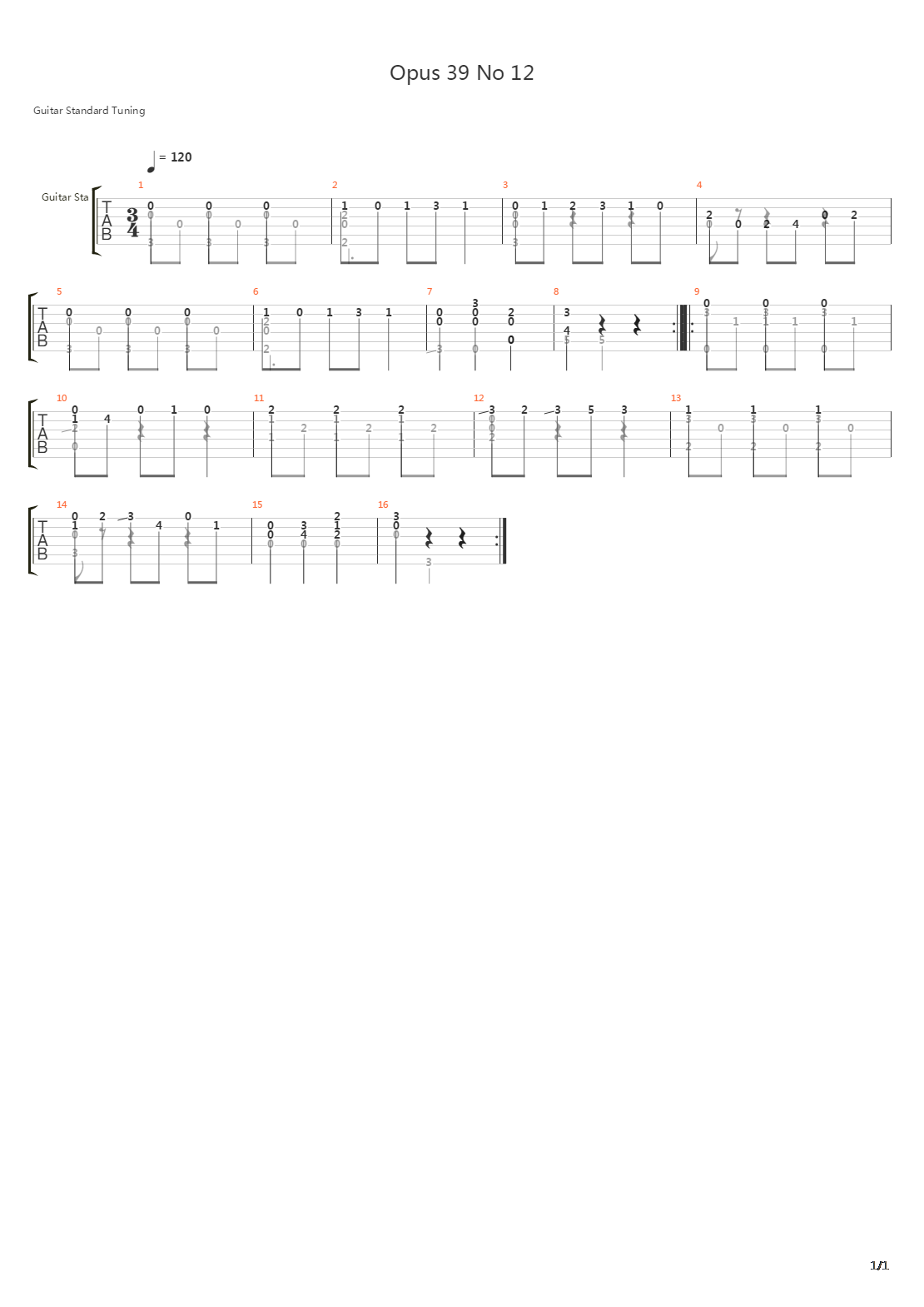 Opus 39 No 12吉他谱