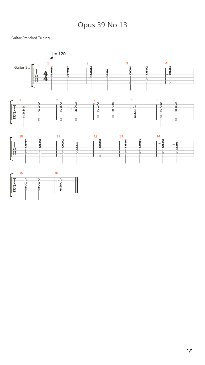 Opus 39 No 13吉他谱