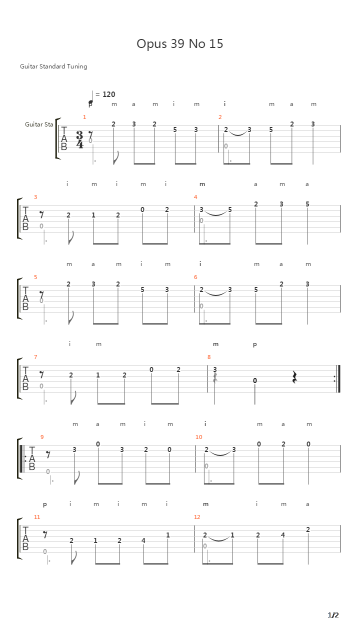 Opus 39 No 15吉他谱