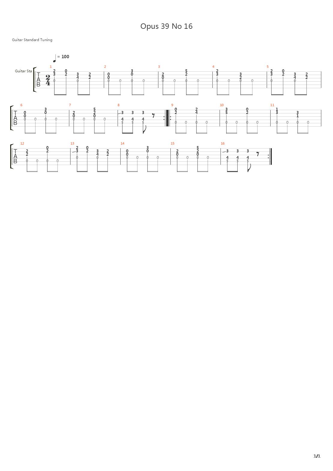 Opus 39 No 16吉他谱