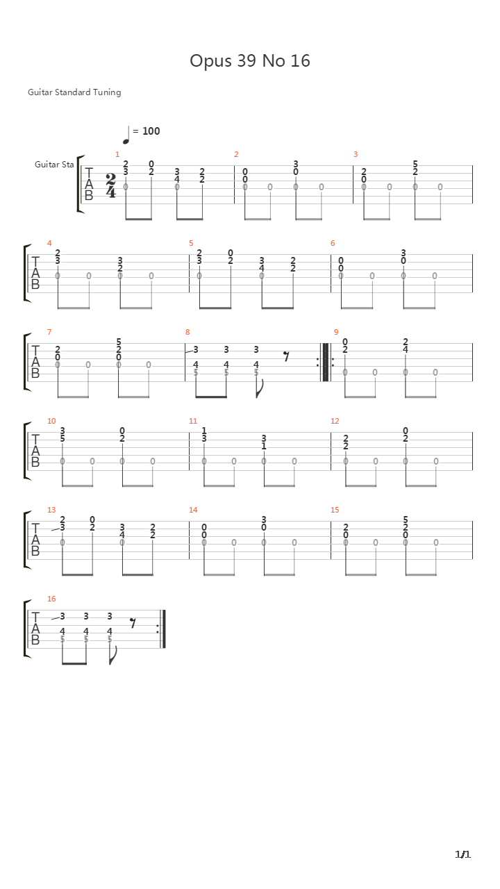 Opus 39 No 16吉他谱