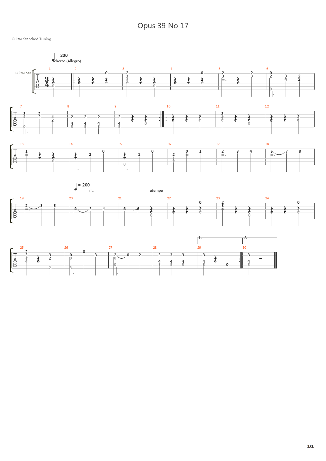 Opus 39 No 17吉他谱