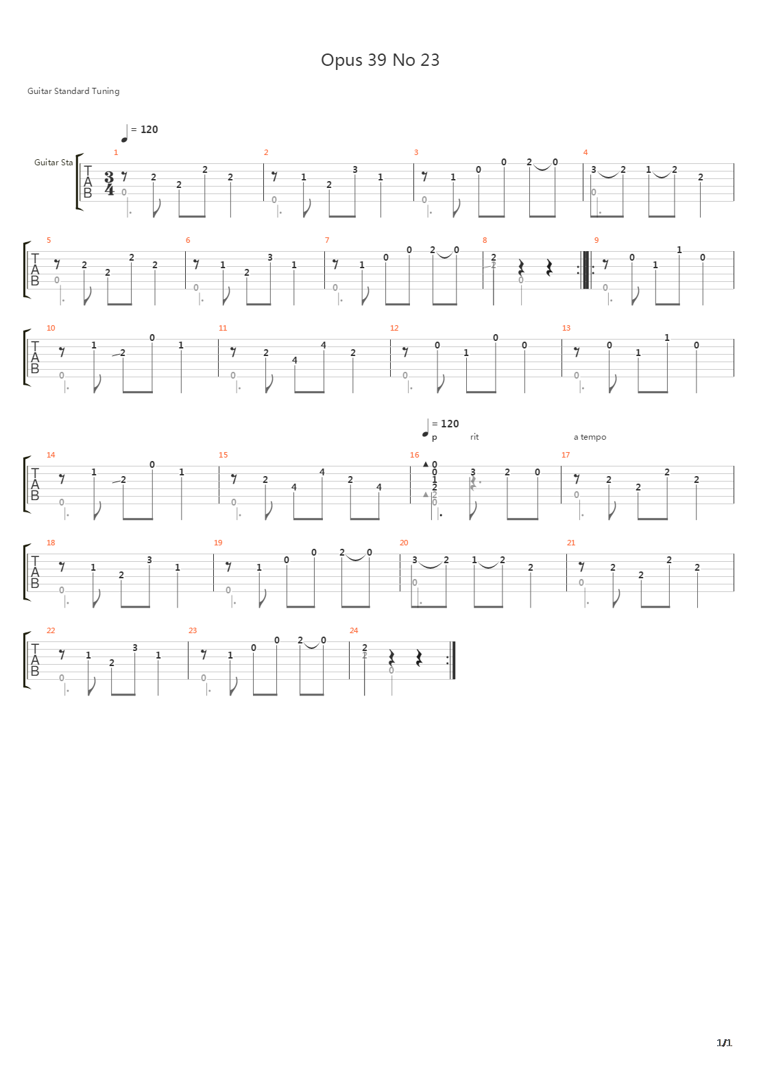 Opus 39 No 23吉他谱