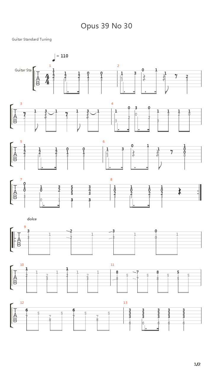 Opus 39 No 30吉他谱
