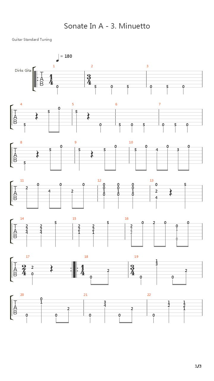 Sonate In A Minuetto吉他谱