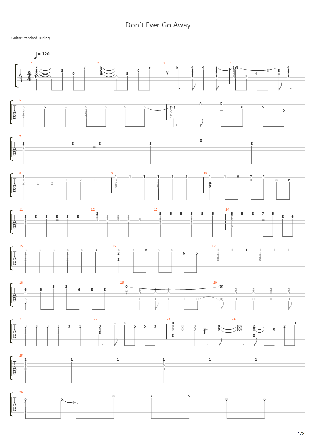 Dont Ever Go Away吉他谱