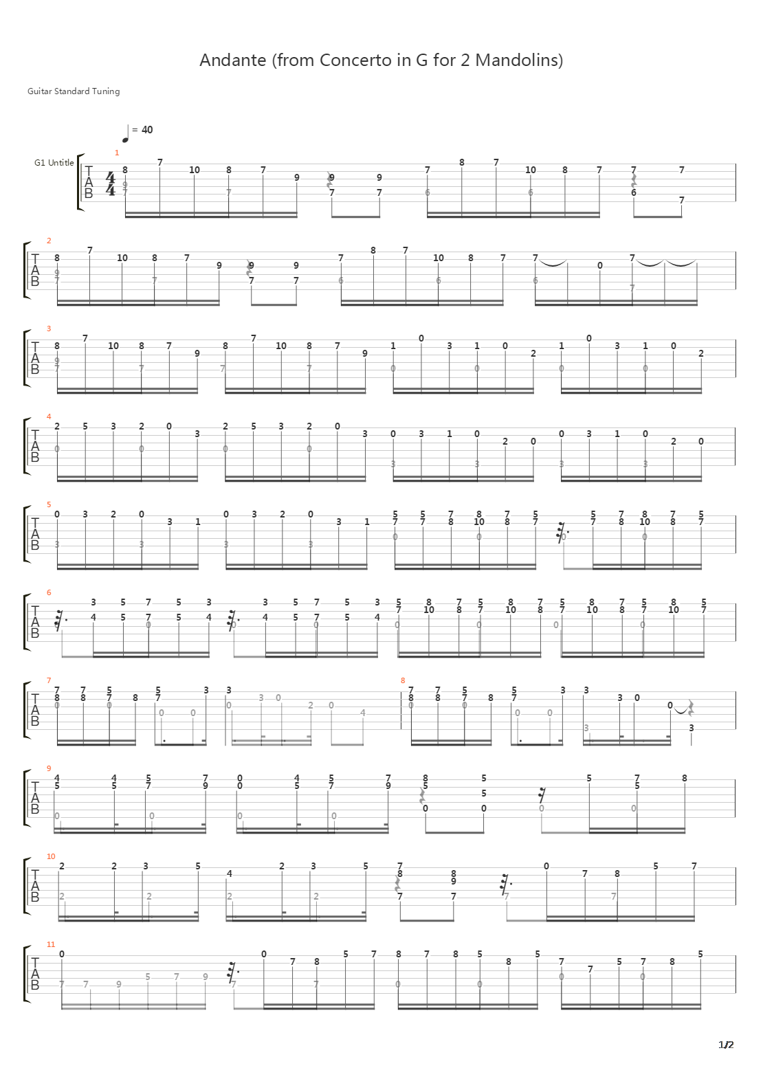 Andante (from Concerto in G for 2 Mandolins)吉他谱