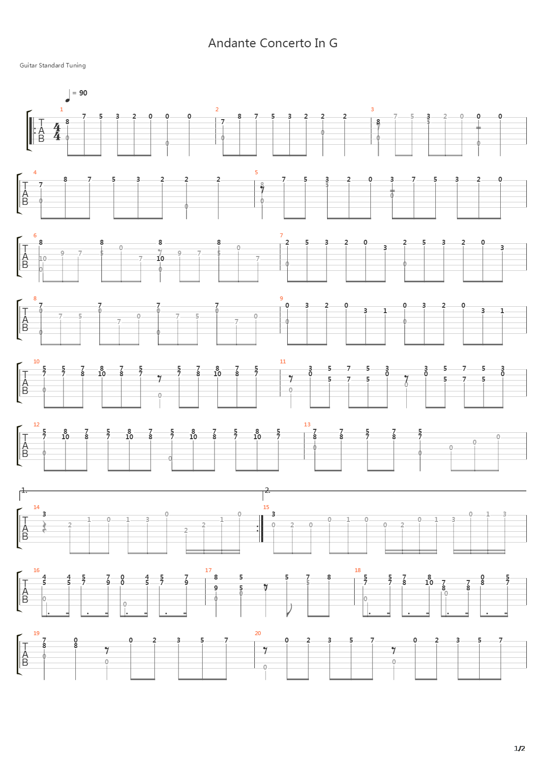 Andante Concerto In G吉他谱