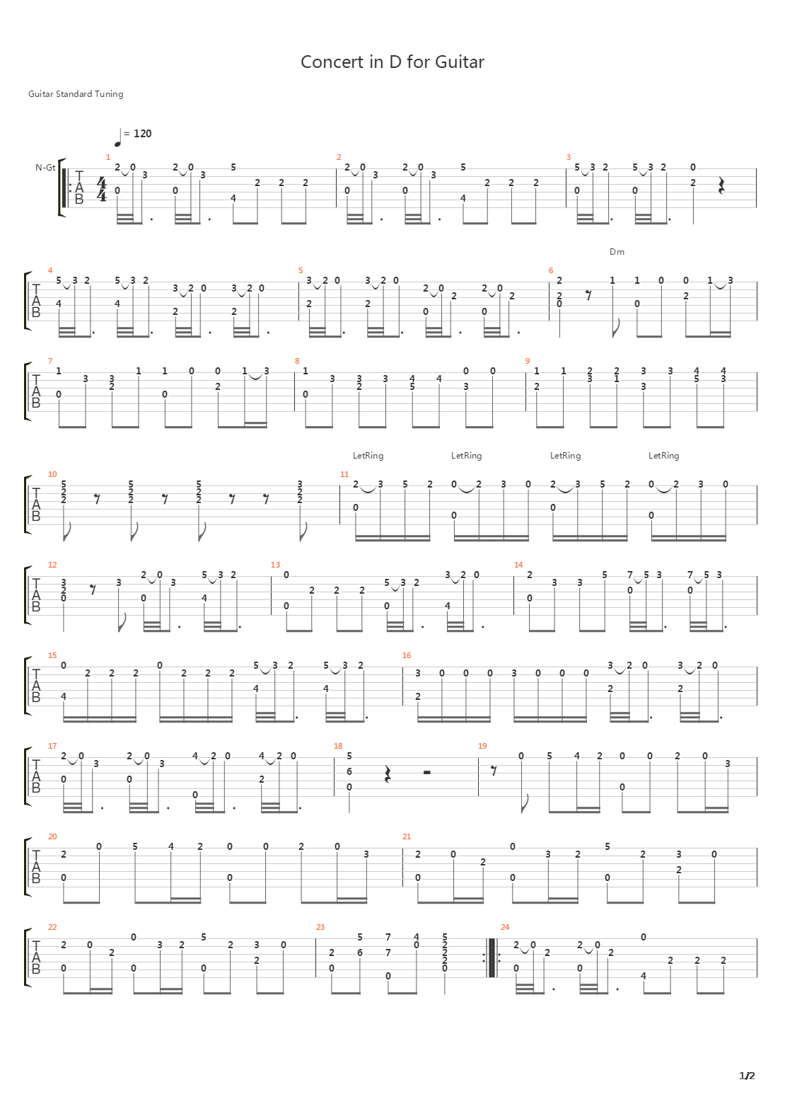 Concert in D for Guitar吉他谱