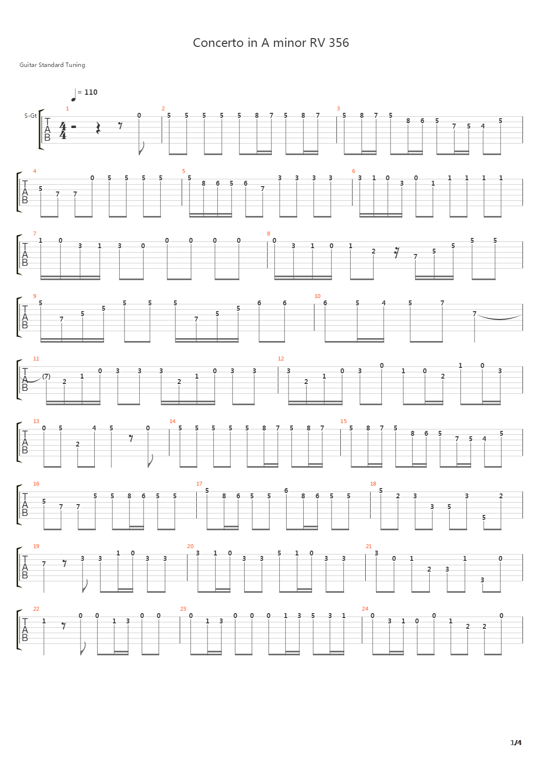 Concerto In A Minor RV 356吉他谱
