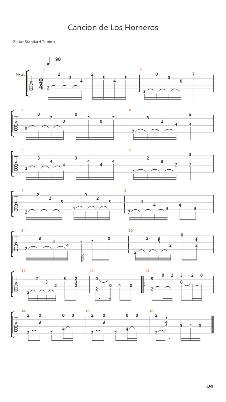 Cancion de los Horneros吉他谱