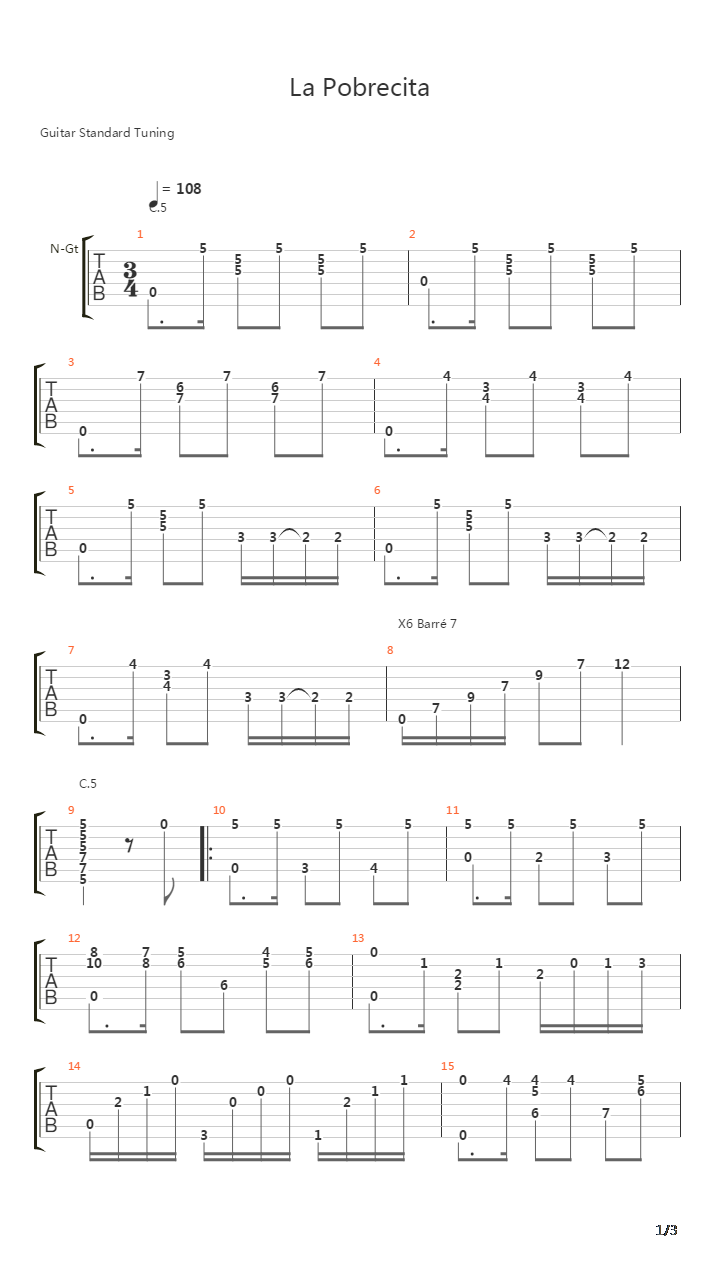 La Pobrecita吉他谱