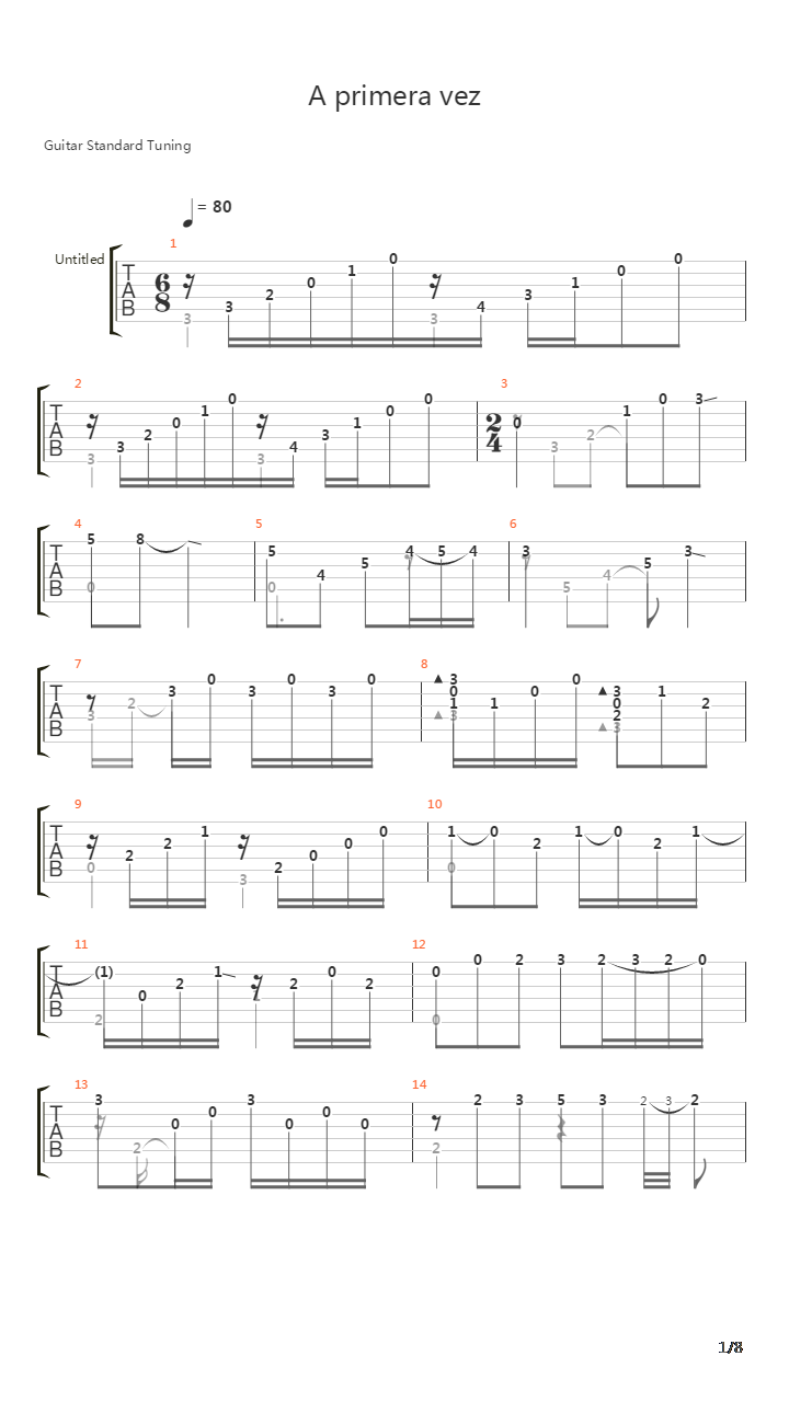 A Primera Vez吉他谱