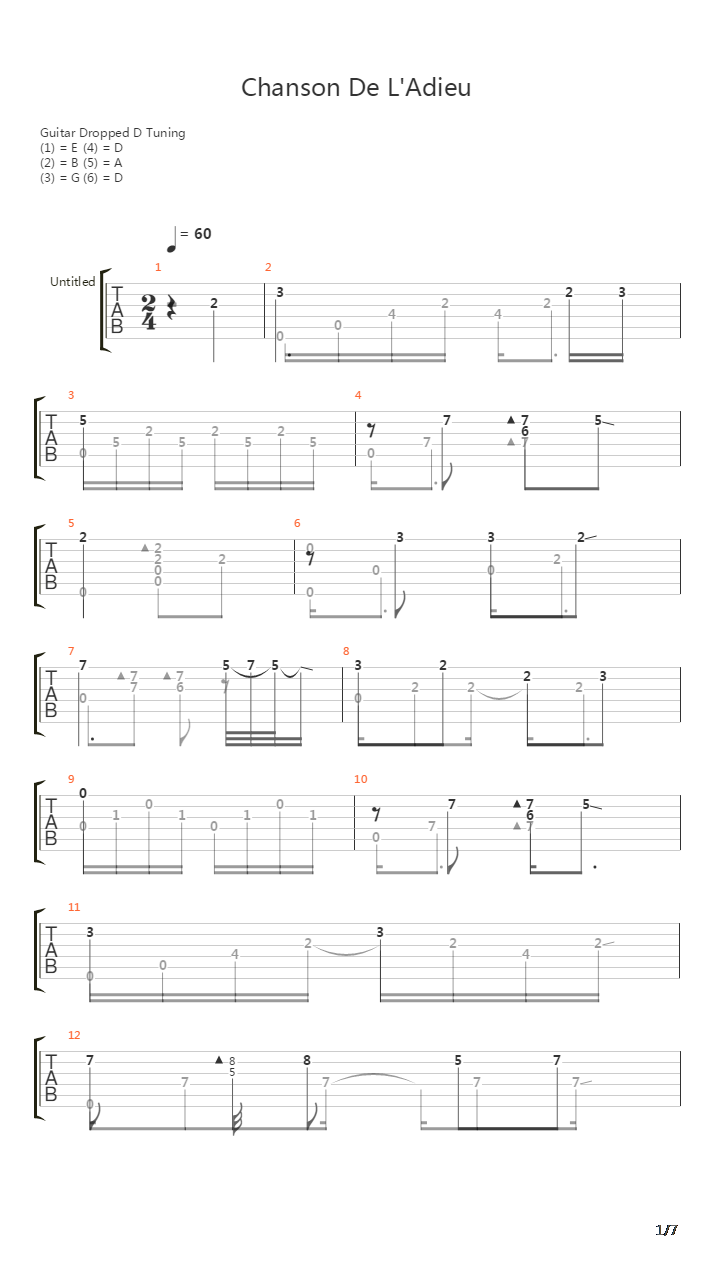 Chanson De Ladieu 1970吉他谱