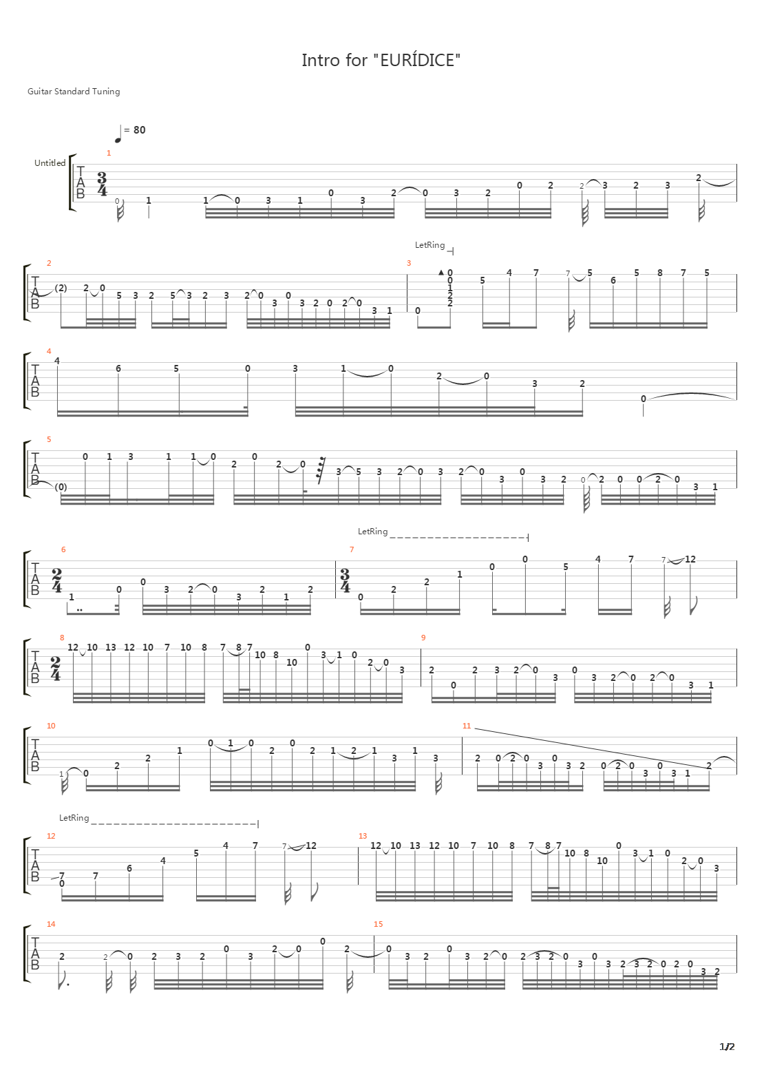 Euridice Intro 1990吉他谱