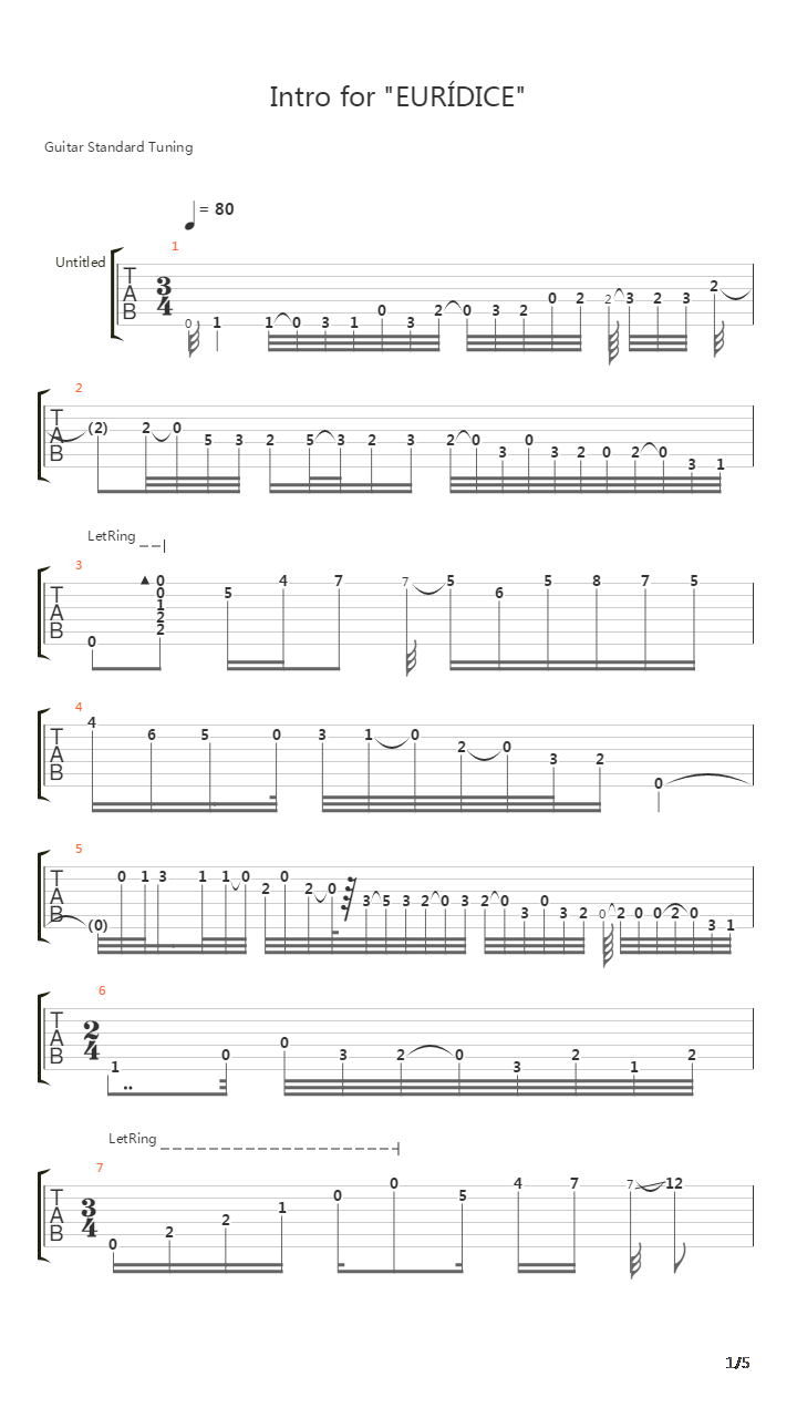 Euridice Intro 1990吉他谱