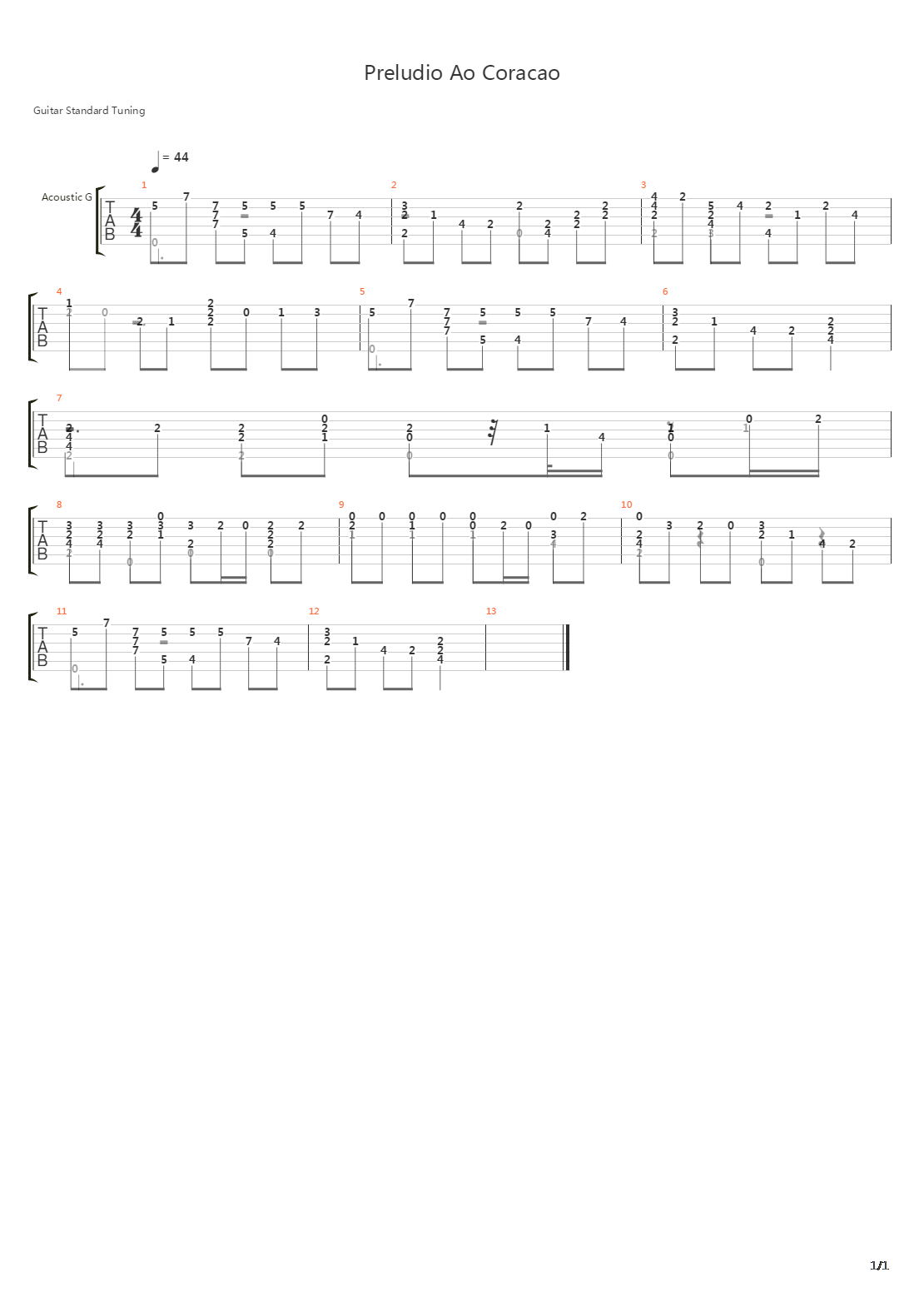 Preludio Ao Coracao吉他谱