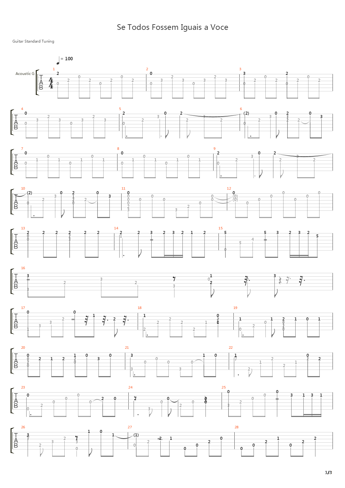 Se Todos Fossem Iguais A Voce吉他谱