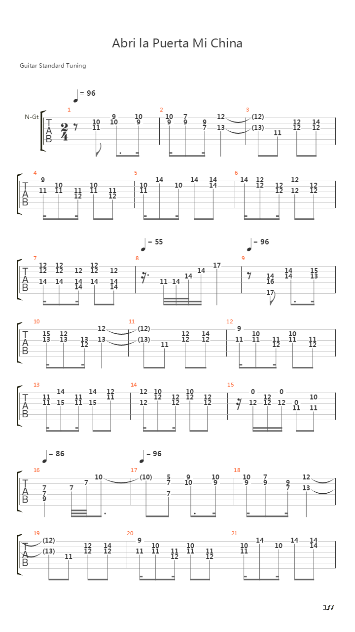 Abri La Puerta Mi China吉他谱