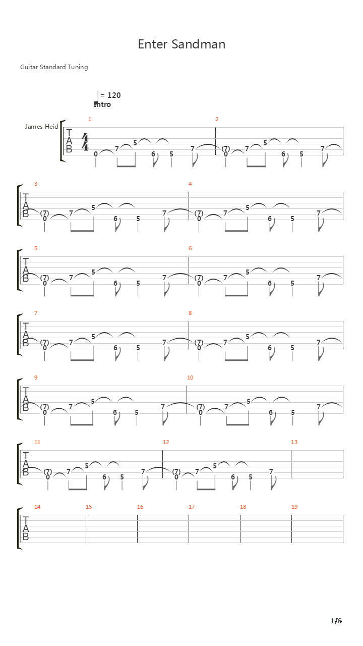 Enter Sandman吉他谱