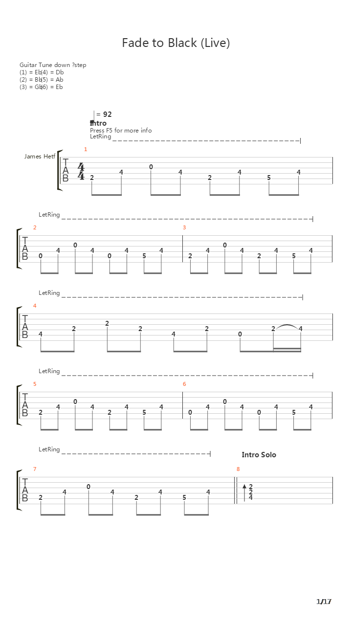 Fade To Black吉他谱