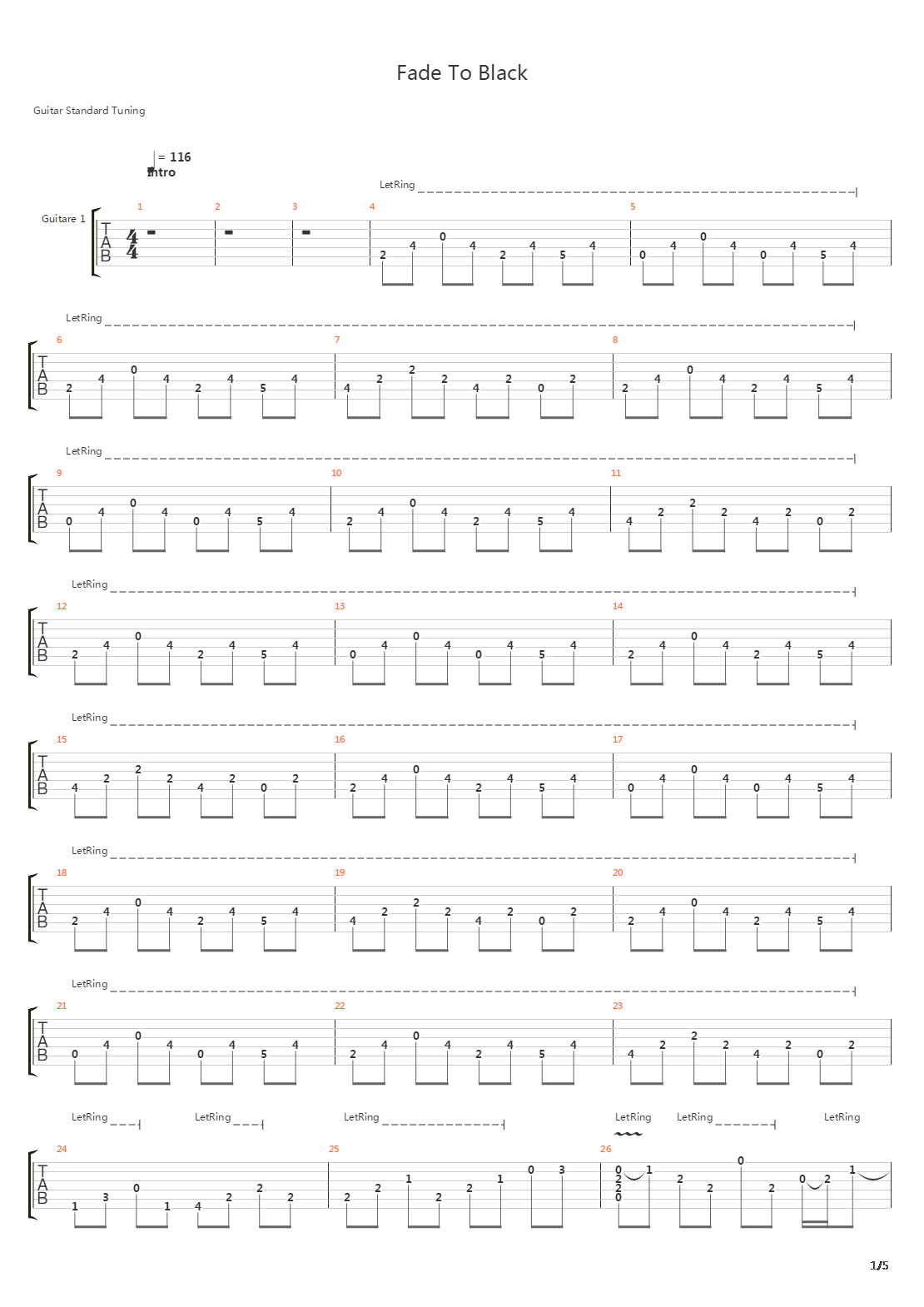 Fade To Black吉他谱