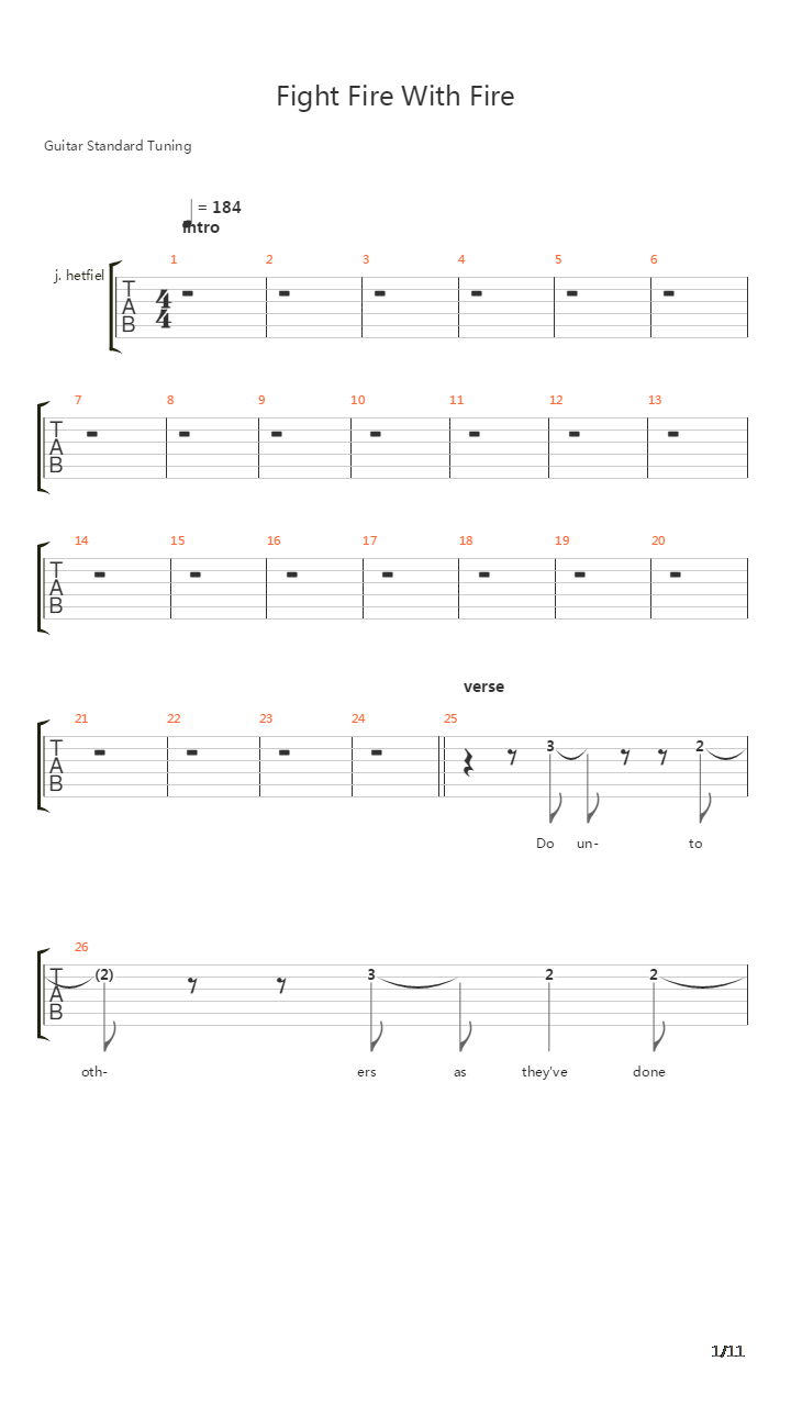 Fight Fire With Fire吉他谱