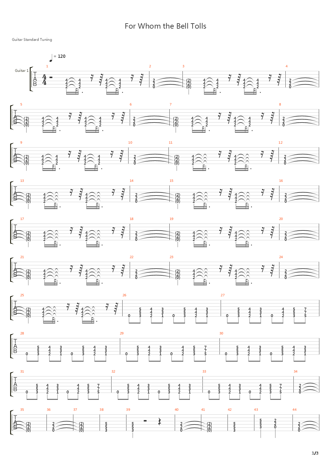 For Whom The Bell Tolls吉他谱