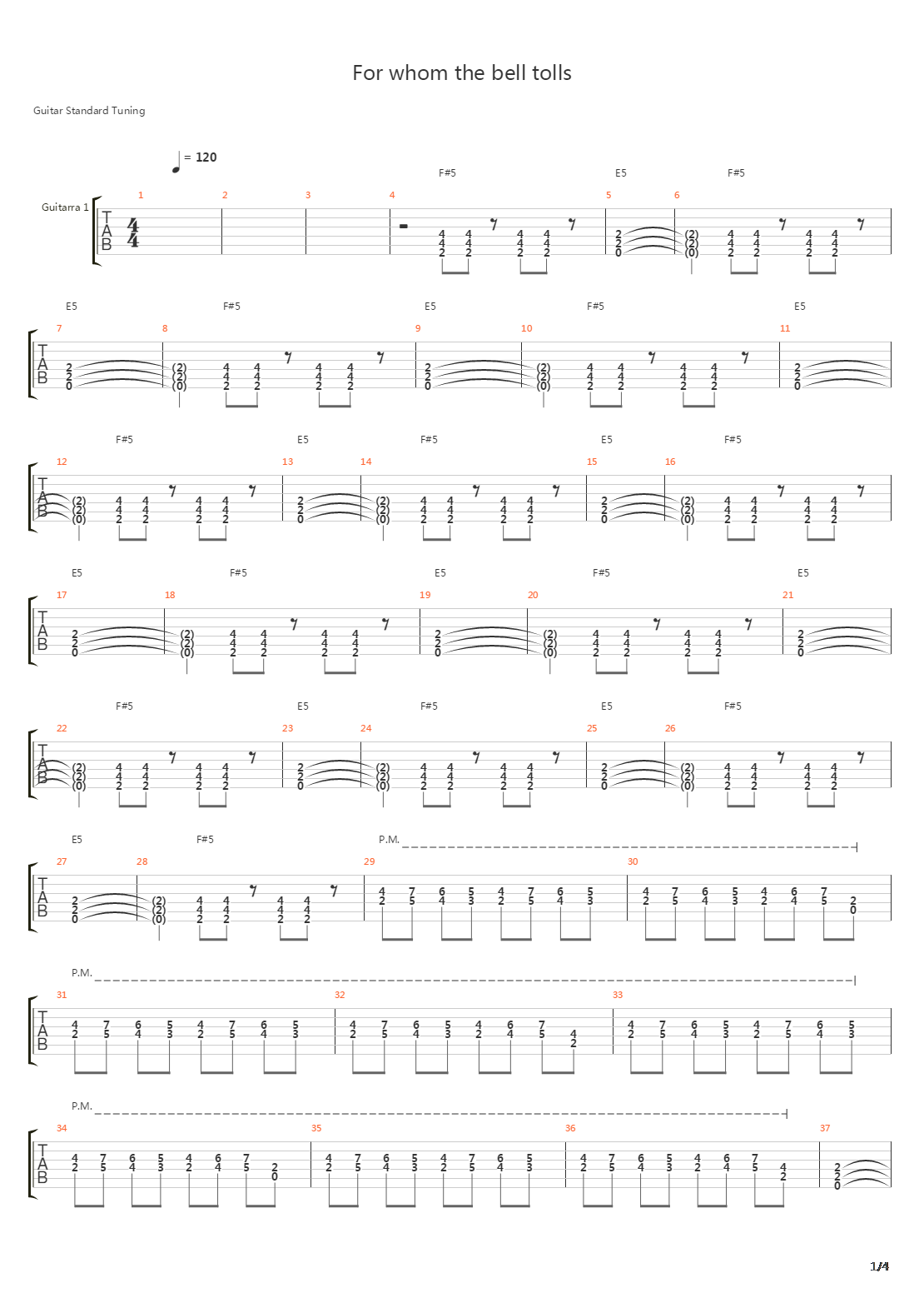 For Whom The Bell Tolls吉他谱
