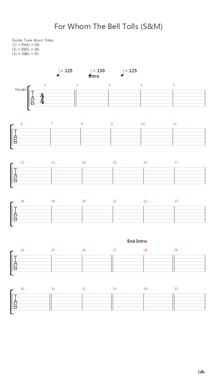 For Whom The Bell Tolls吉他谱