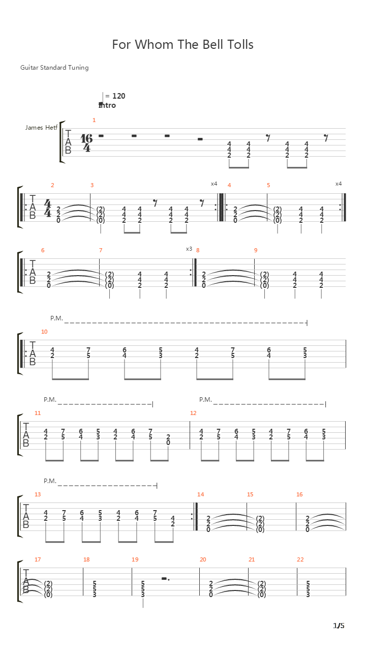 For Whom The Bell Tolls吉他谱