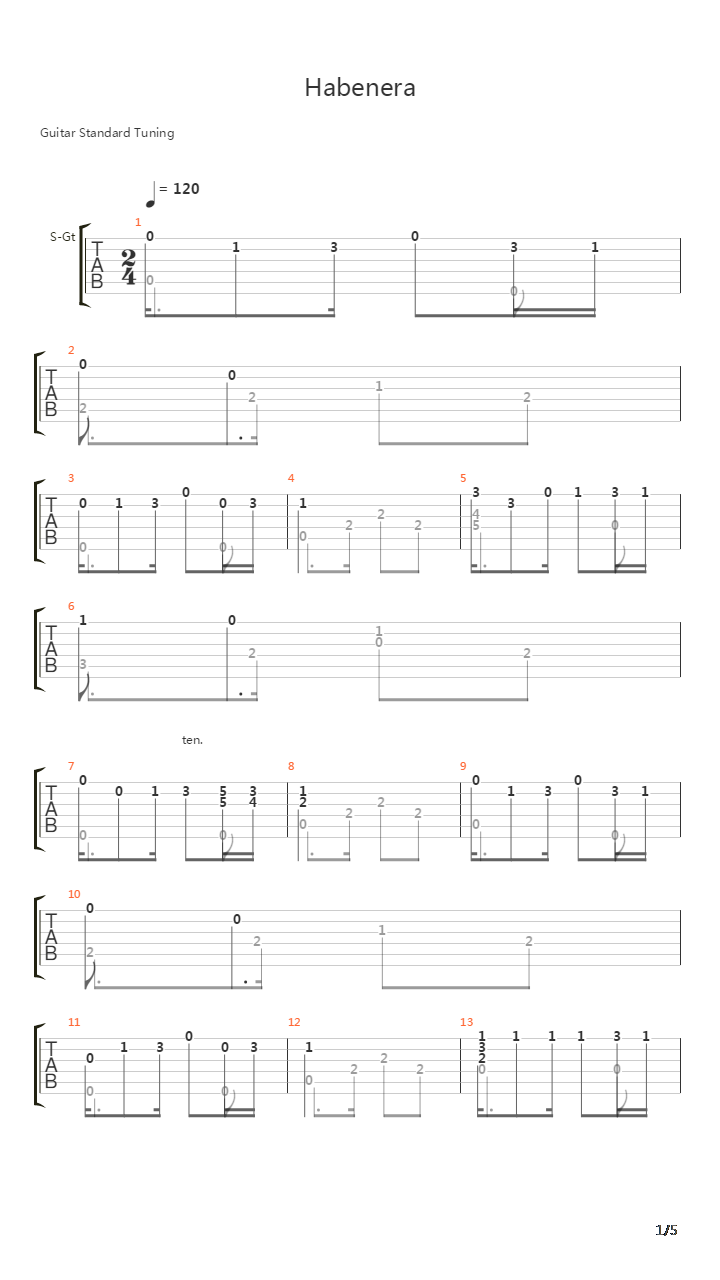 Habenera吉他谱