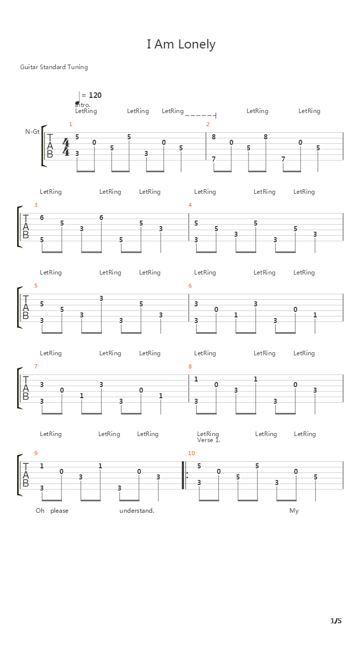 I Am Lonely吉他谱