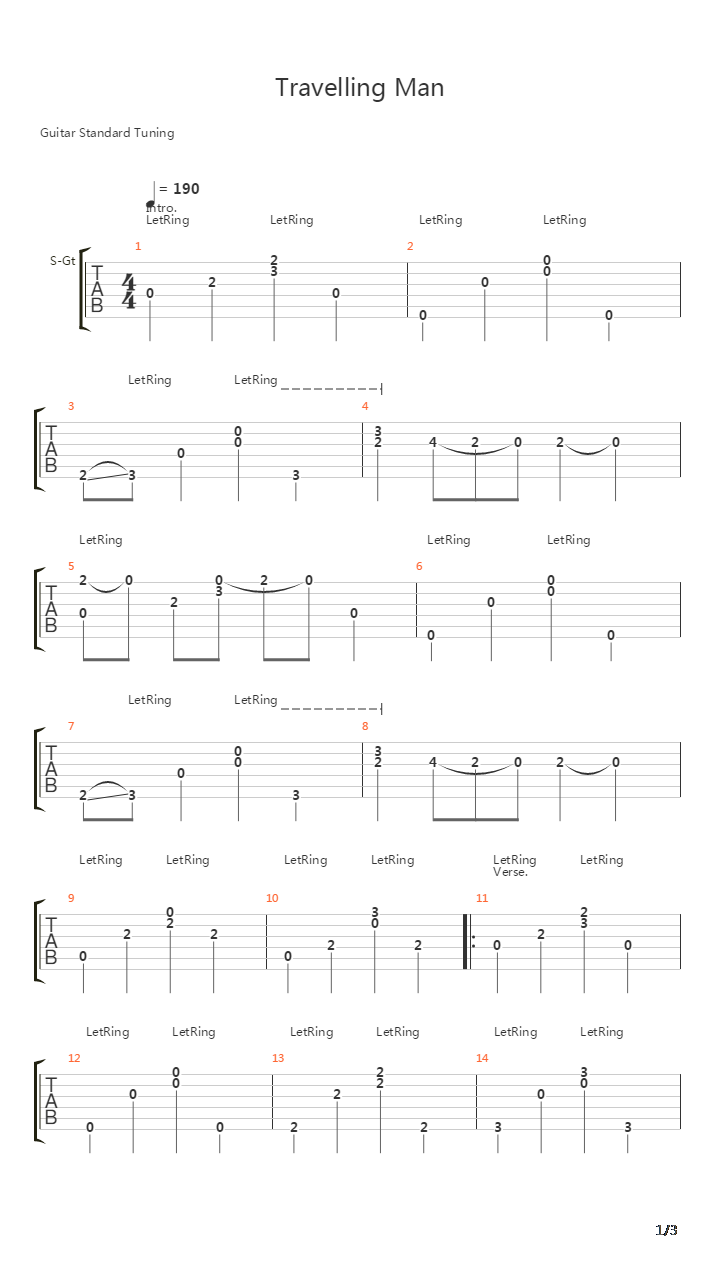 Travelling Man吉他谱