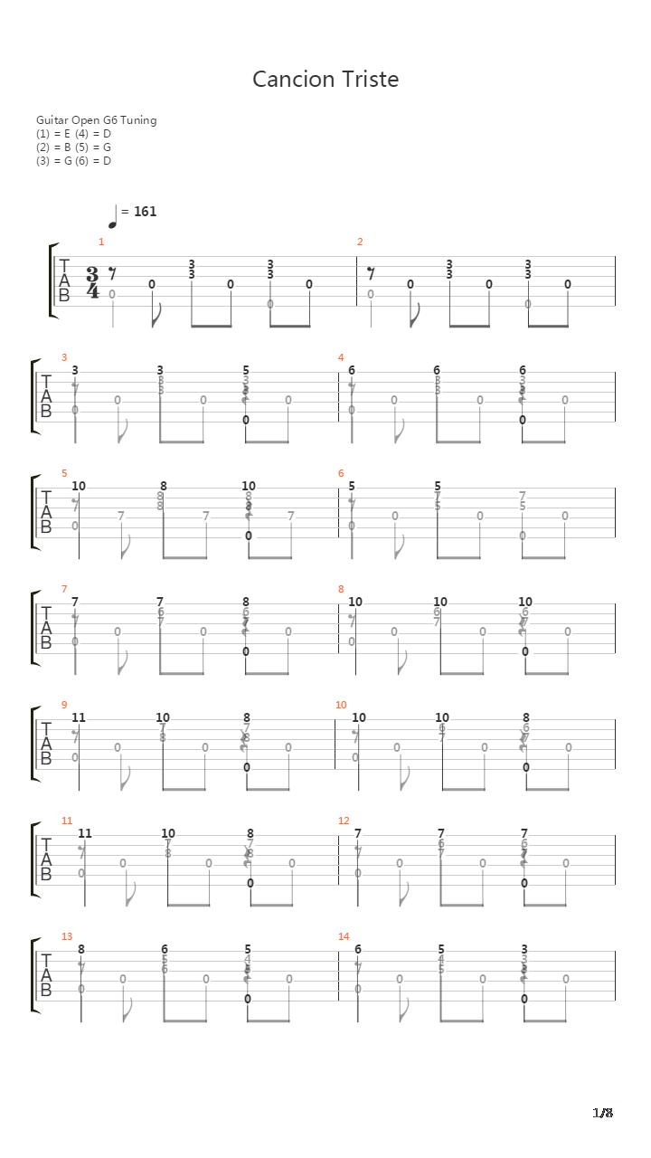 Cancion Triste吉他谱