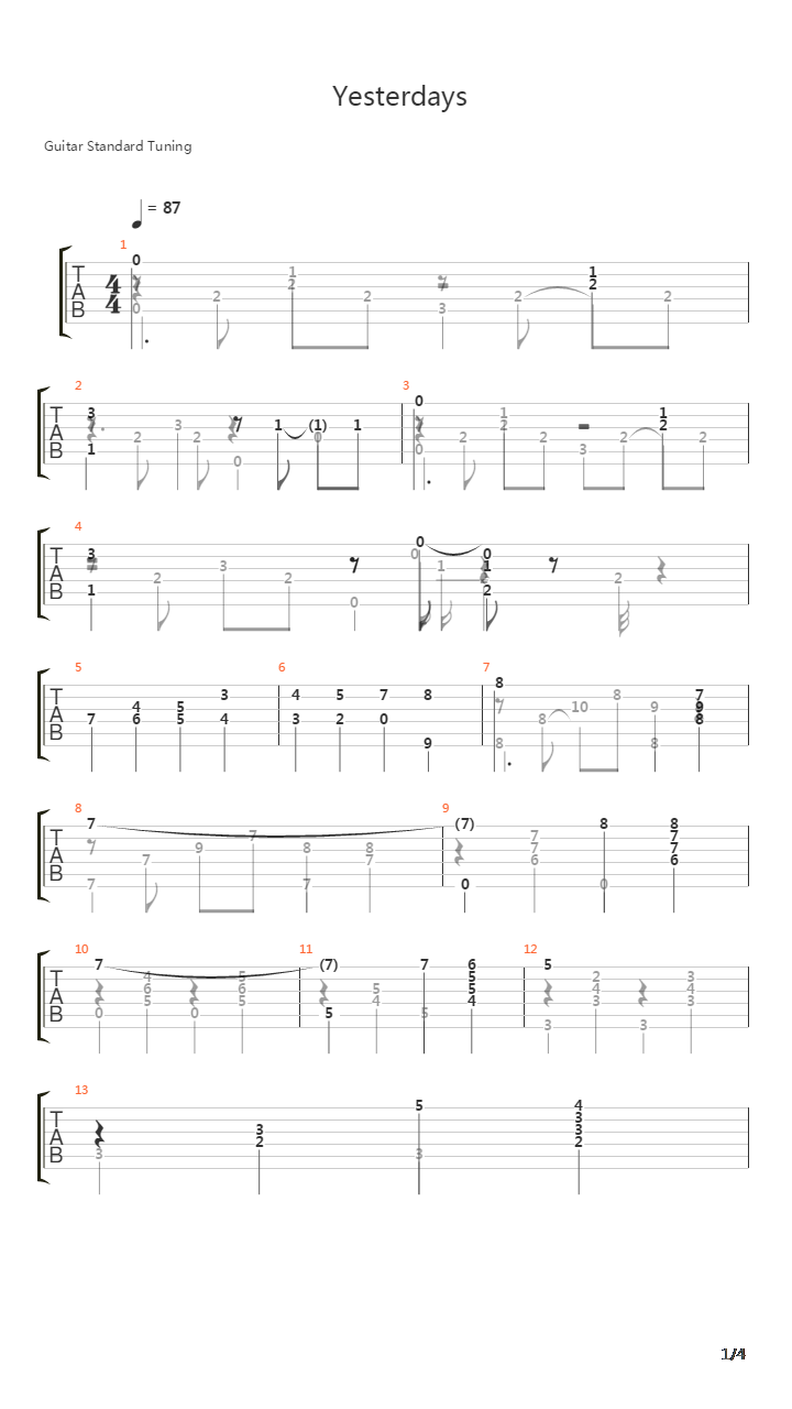 Yesterdays吉他谱