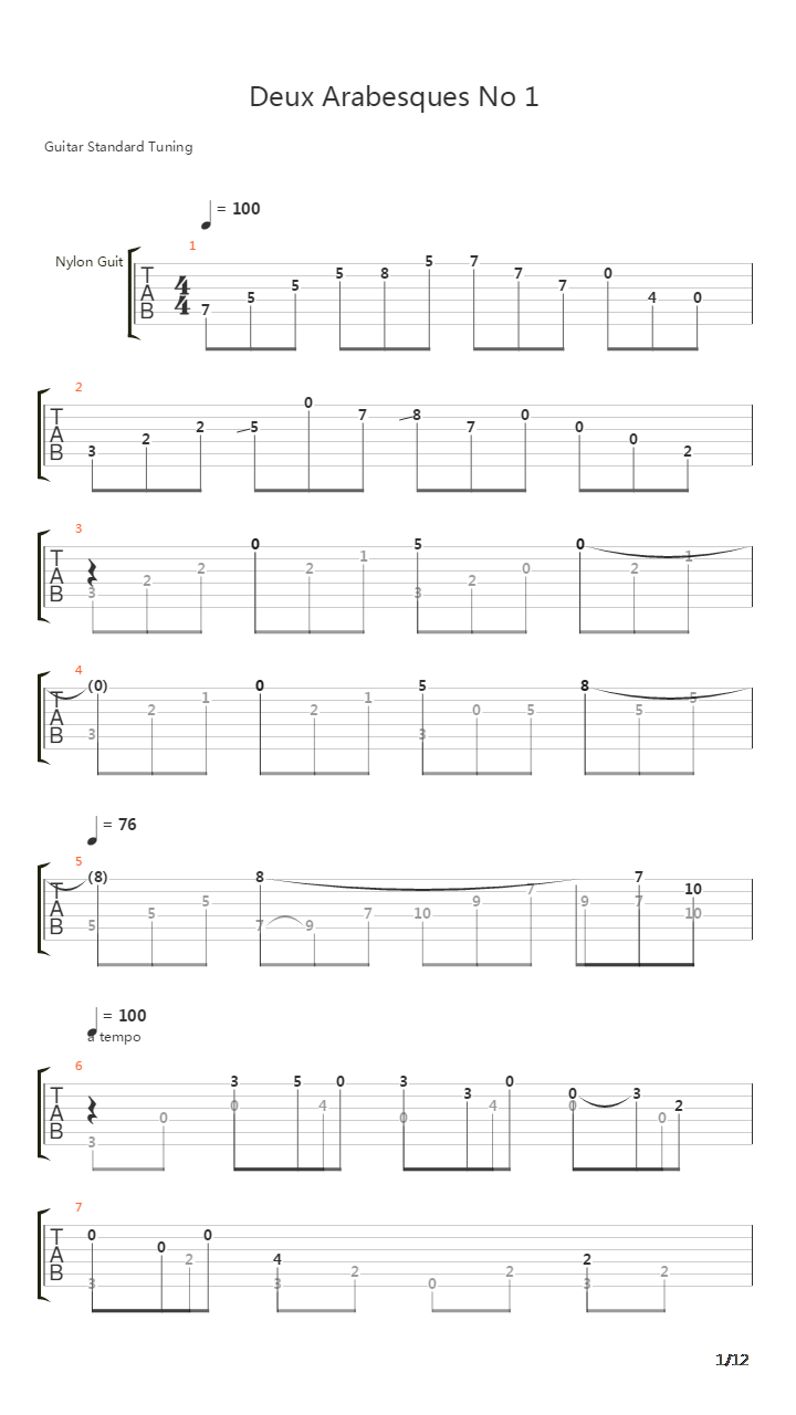 Deux Arabesques No 1 Andantino吉他谱