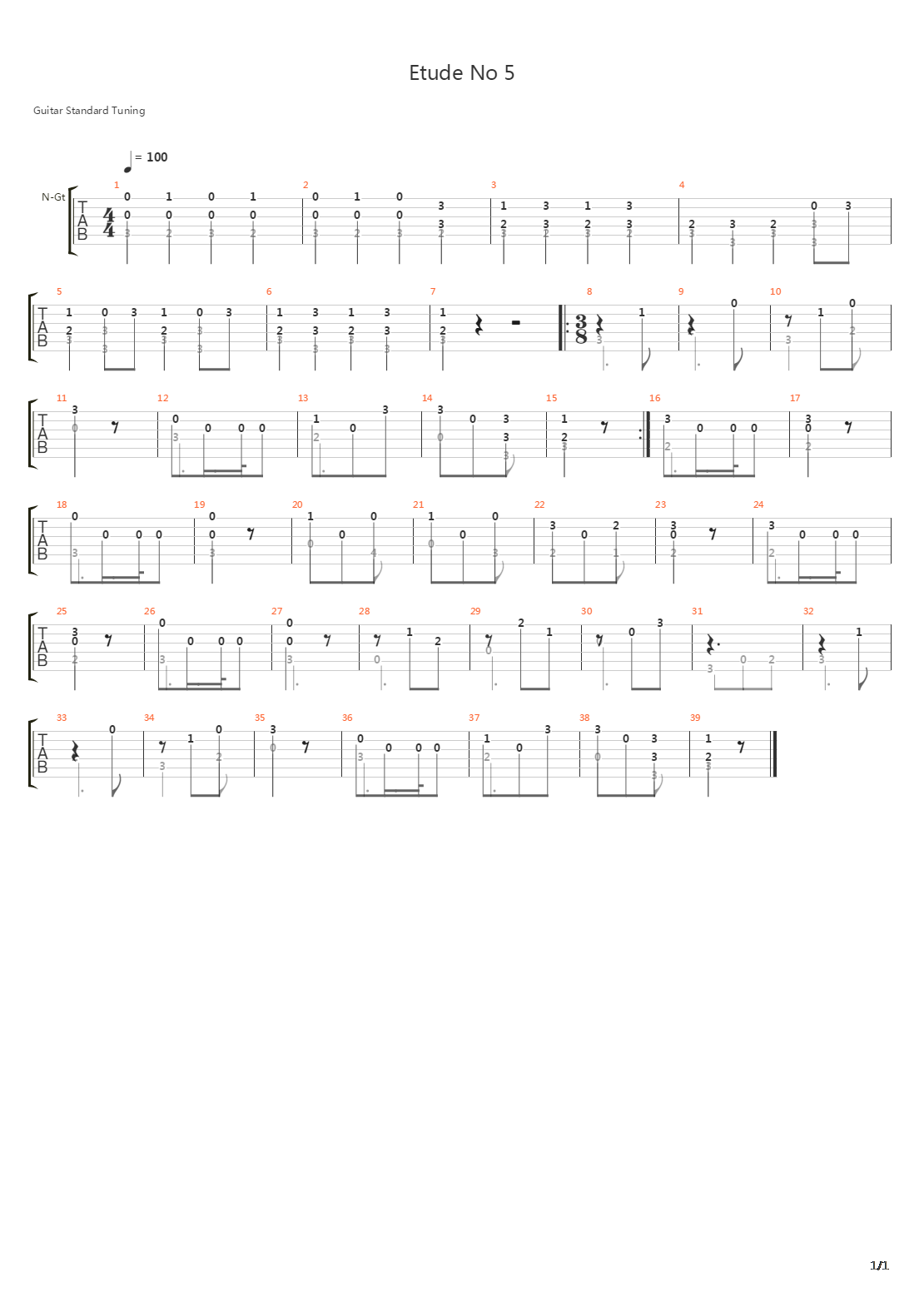 Etude No 5 Metodo Primera吉他谱