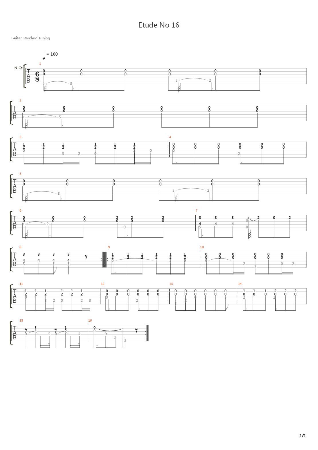 Etude No 16 Metodo Primera吉他谱