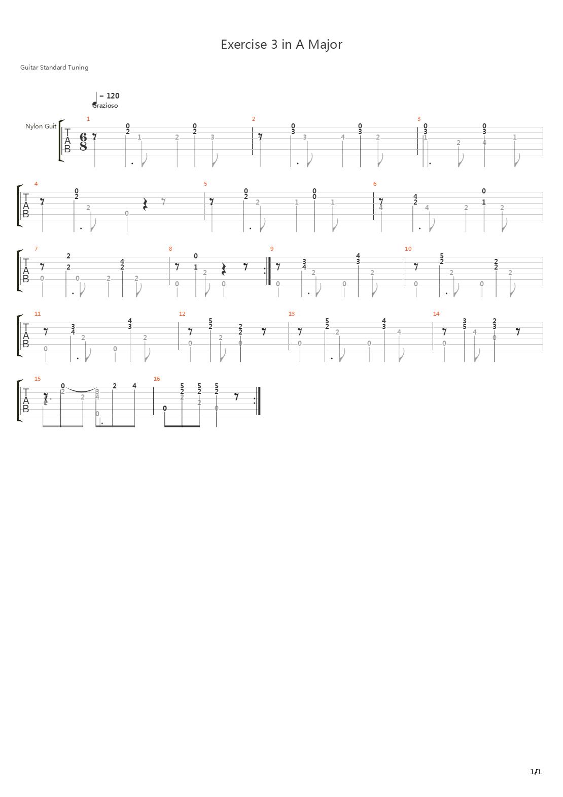 Exercise 3 in A Major吉他谱