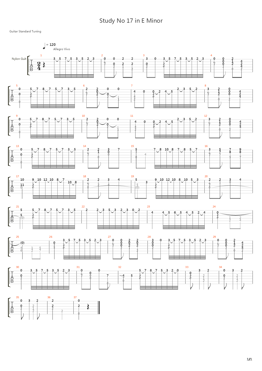 Study 17 in E Minor吉他谱