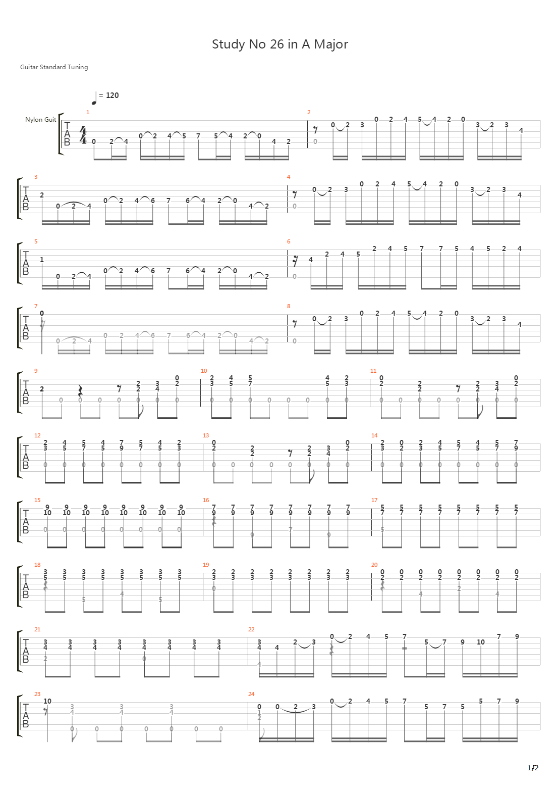 Study 26 in A Major吉他谱